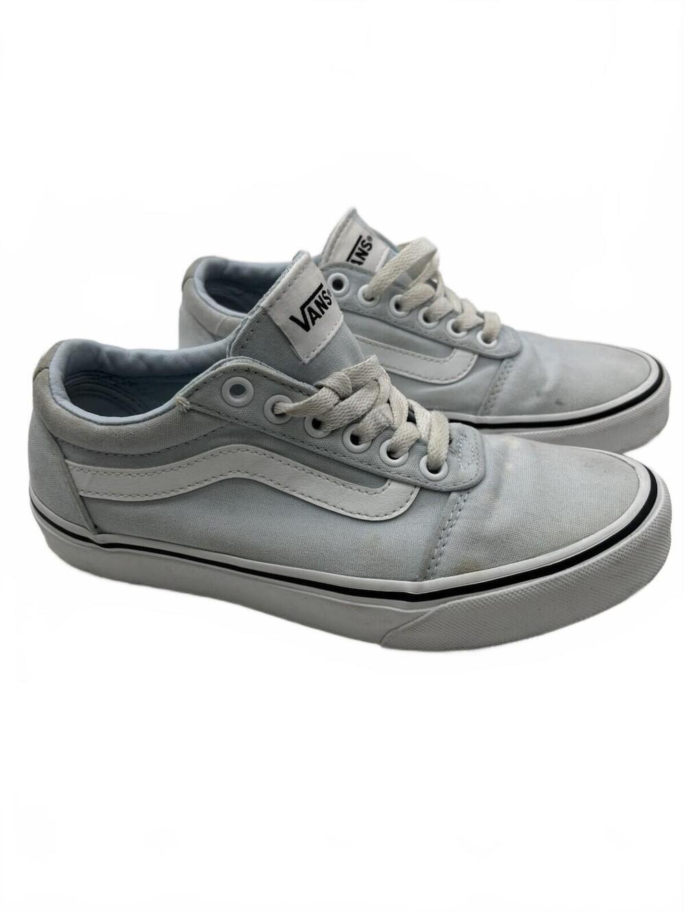 Vans Men Light Blue White Canvas Lace Up Skate Shoes Size 6